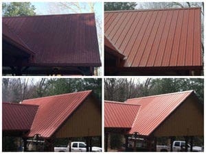 Red metal roof before and after - Stain Free Roof