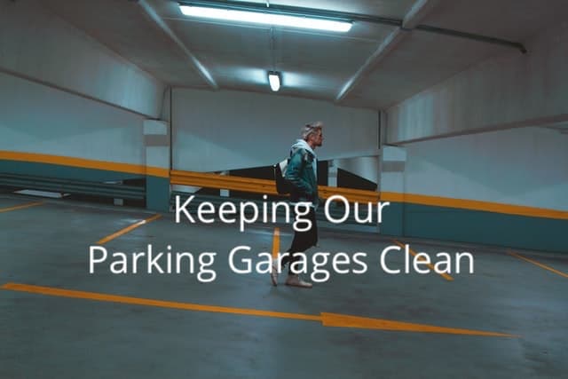 person walking in clean parking garage